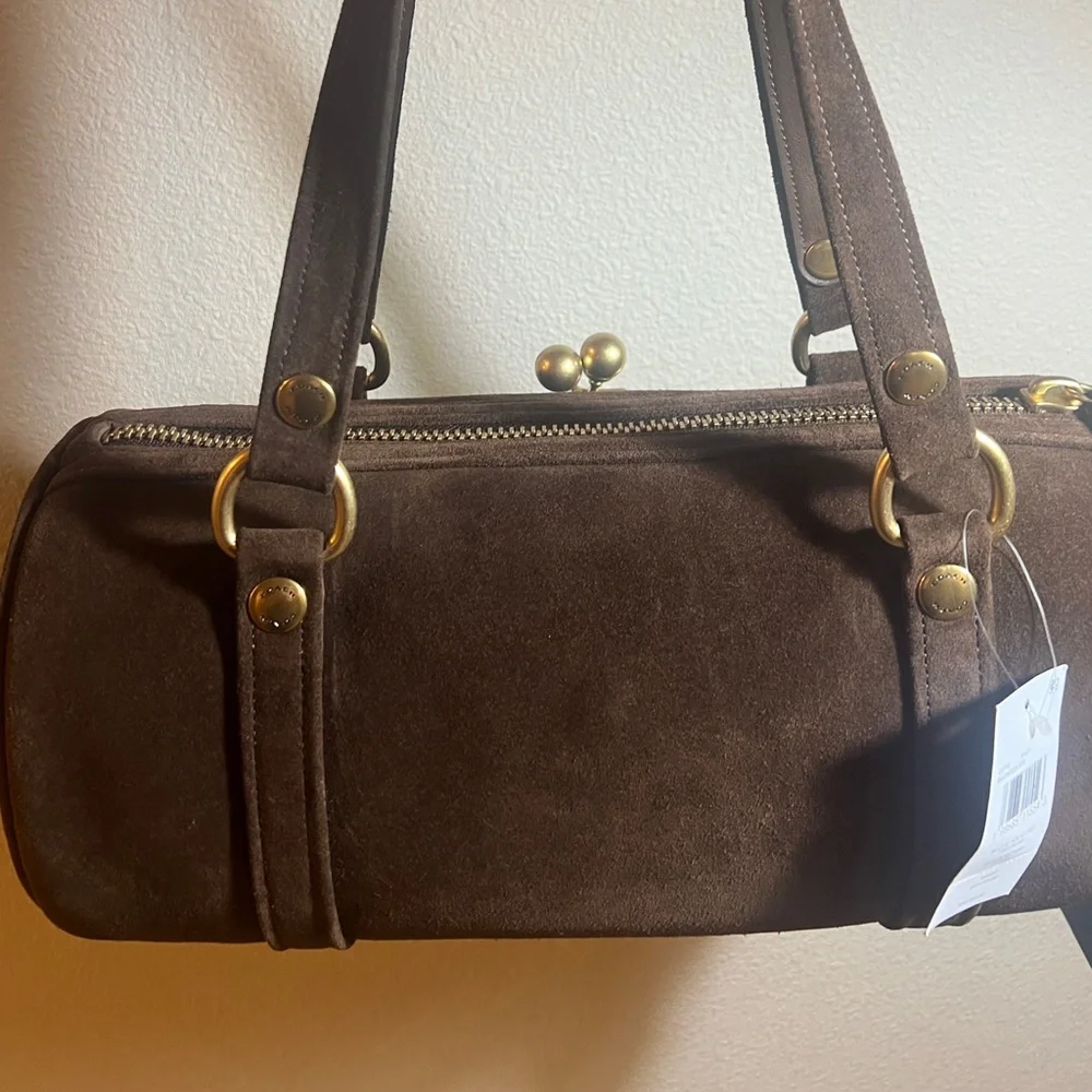 NWT Coach Kisslock Barrel Bag Chocolate Suede - Picture 2 of 3